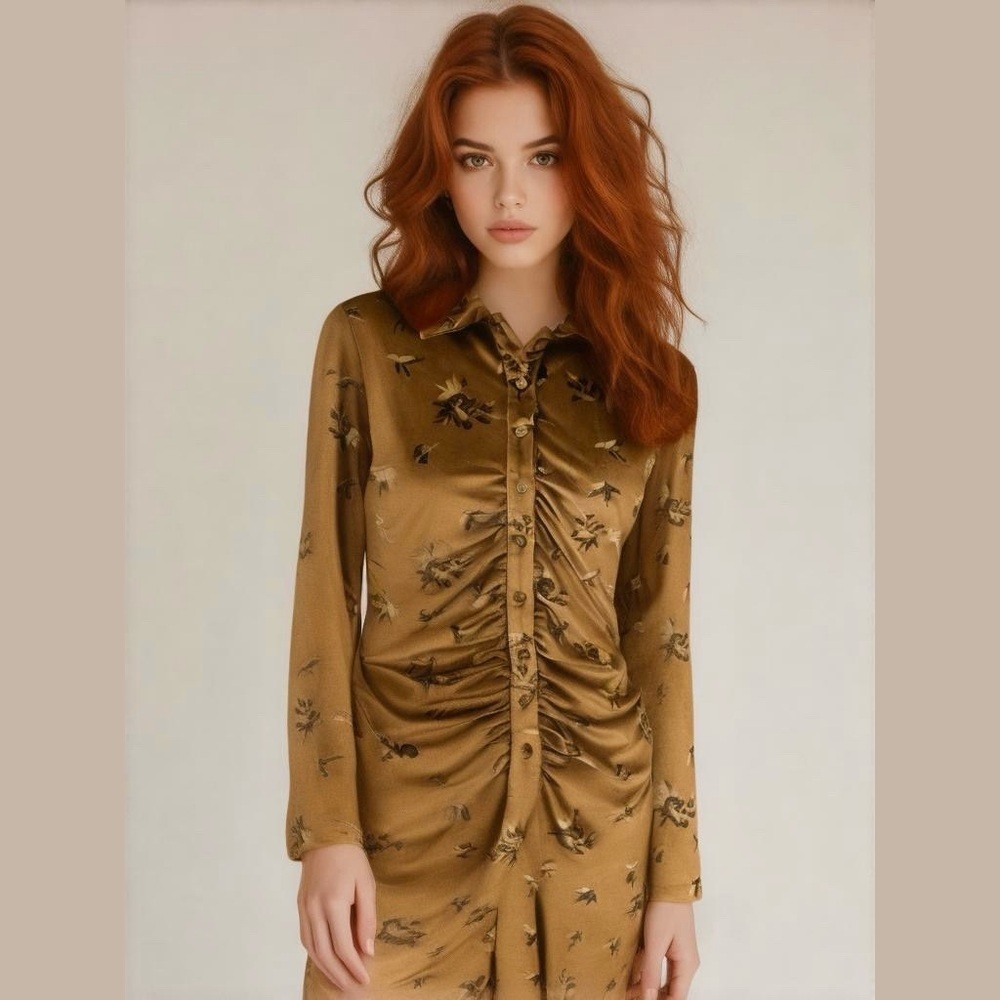 House Of Harrlow 1960 - Crushed velvet collared button down long sleeve dress